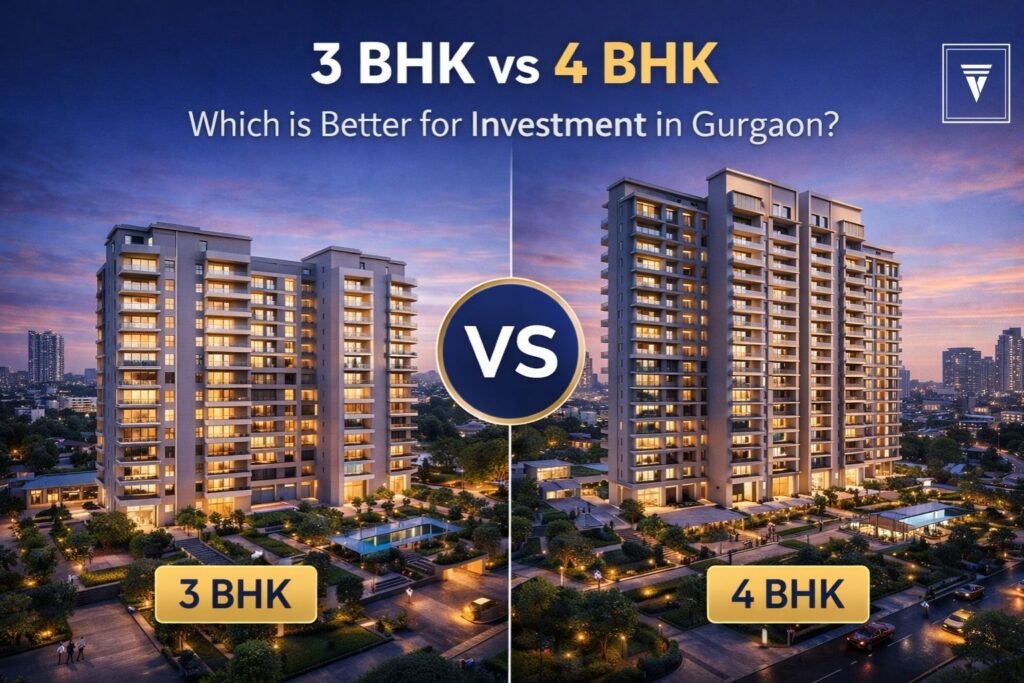 3 BHK vs 4 BHK apartments comparison for investment in Gurgaon with modern residential buildings