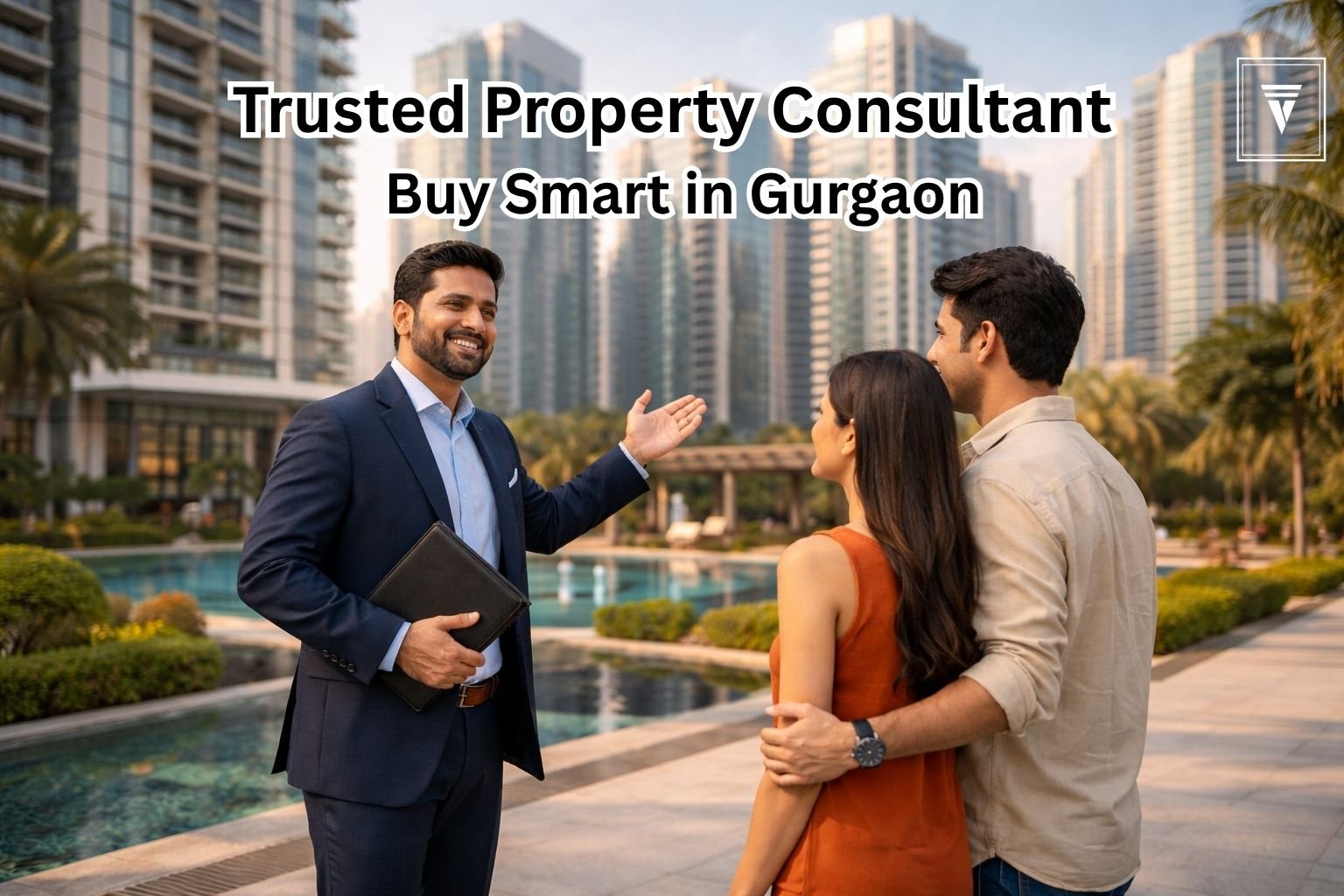 Professional property consultant in Gurgaon guiding a couple for real estate investment in 2026