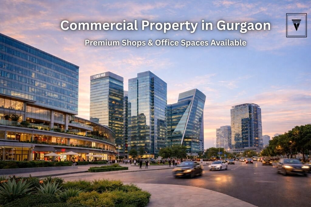 Commercial property in Gurgaon with modern office buildings and retail spaces