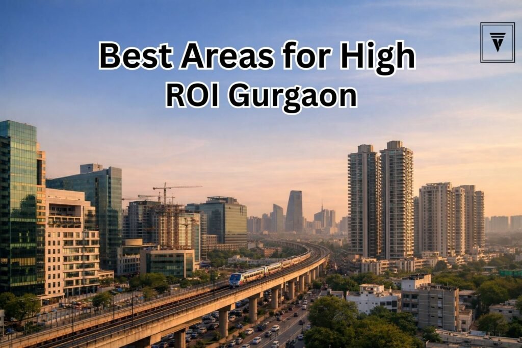 Modern Gurgaon skyline with metro and high-rise buildings showing real estate investment opportunities for high ROI in 2026