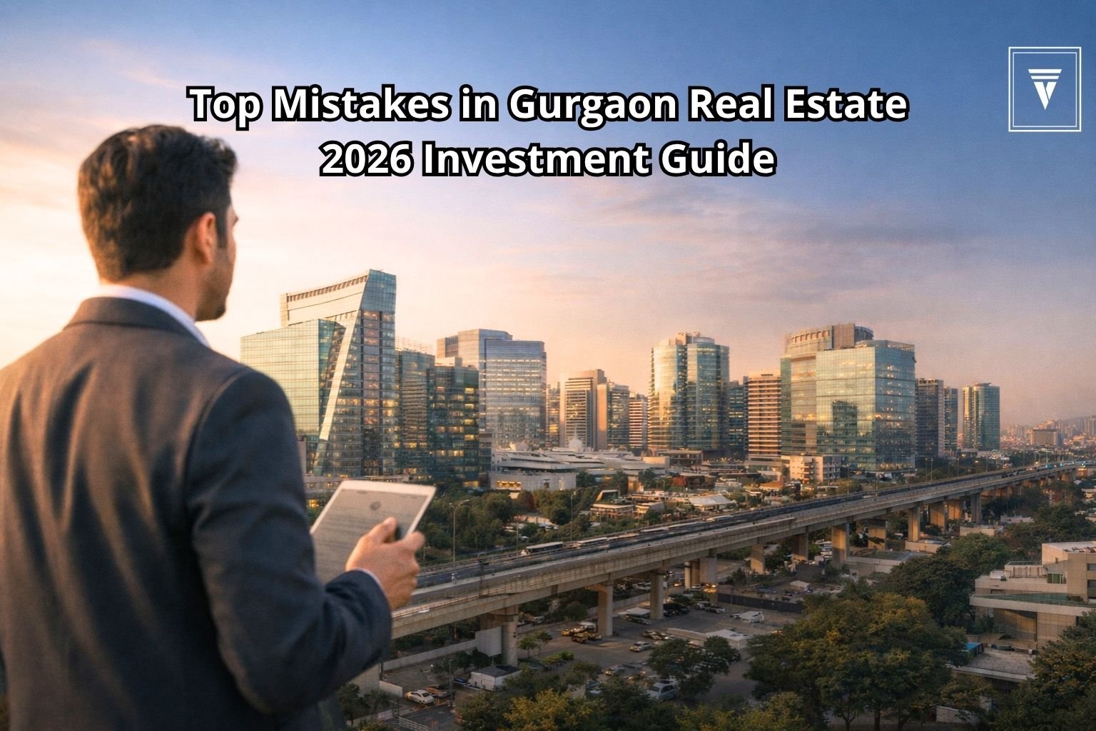 Investor analyzing Gurgaon skyline and real estate market trends for property investment decisions in 2026
