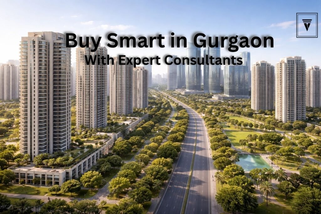 Property Consultant in Gurgaon helping a couple choose modern residential apartments in Gurugram real estate market