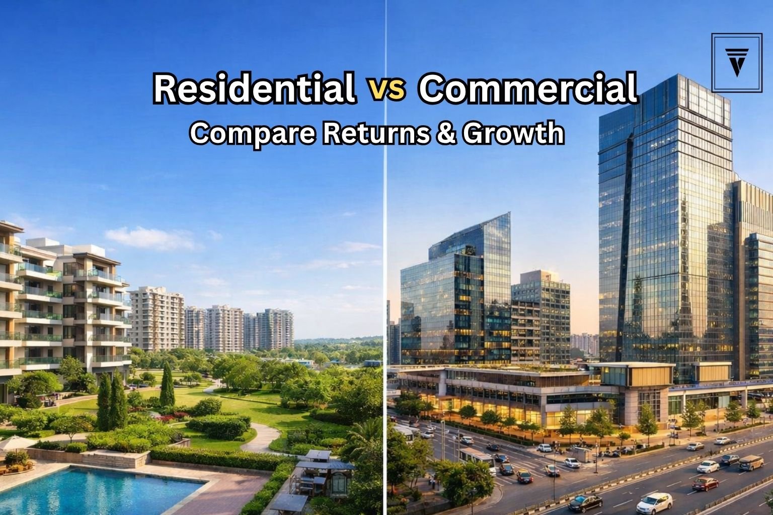 Residential vs commercial property in Gurgaon showing apartments and office buildings for investment comparison
