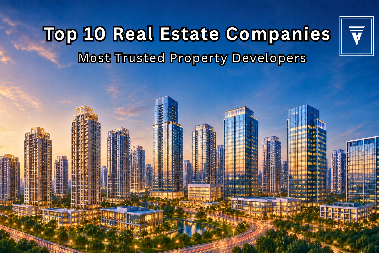Modern luxury buildings in India representing top 10 trusted real estate companies and leading property developers.