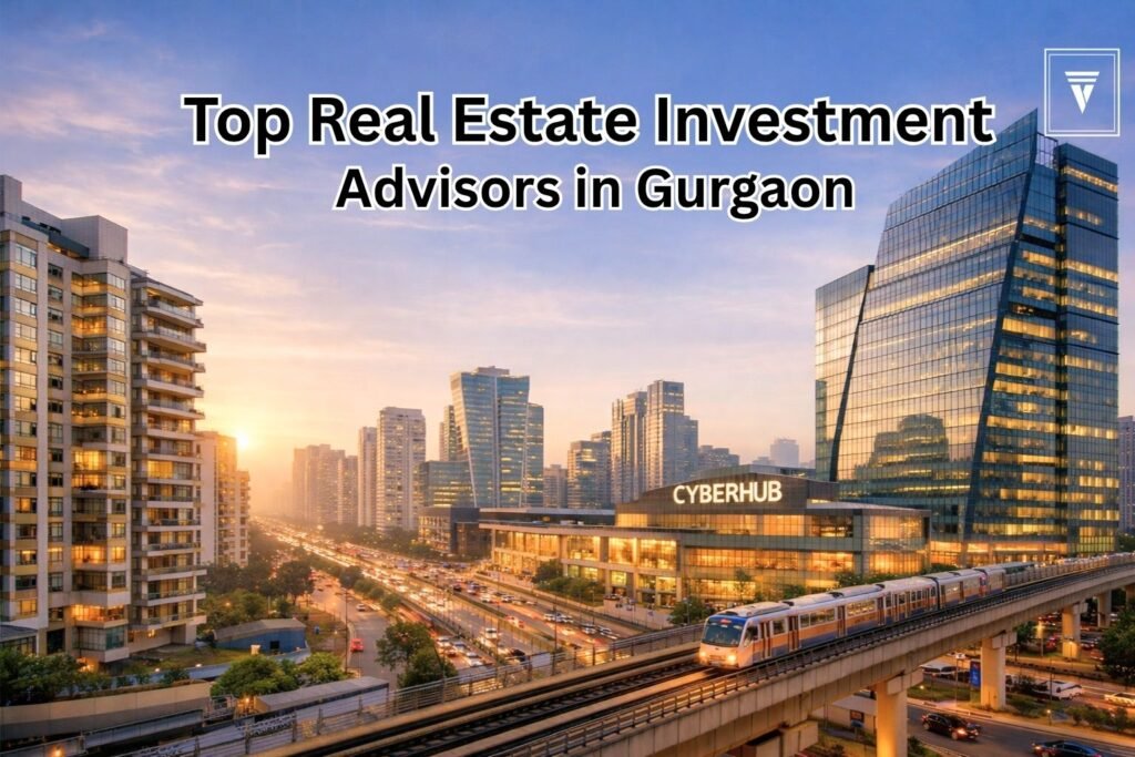 Top real estate investment advisors in Gurgaon discussing smart property investment with modern city skyline background
