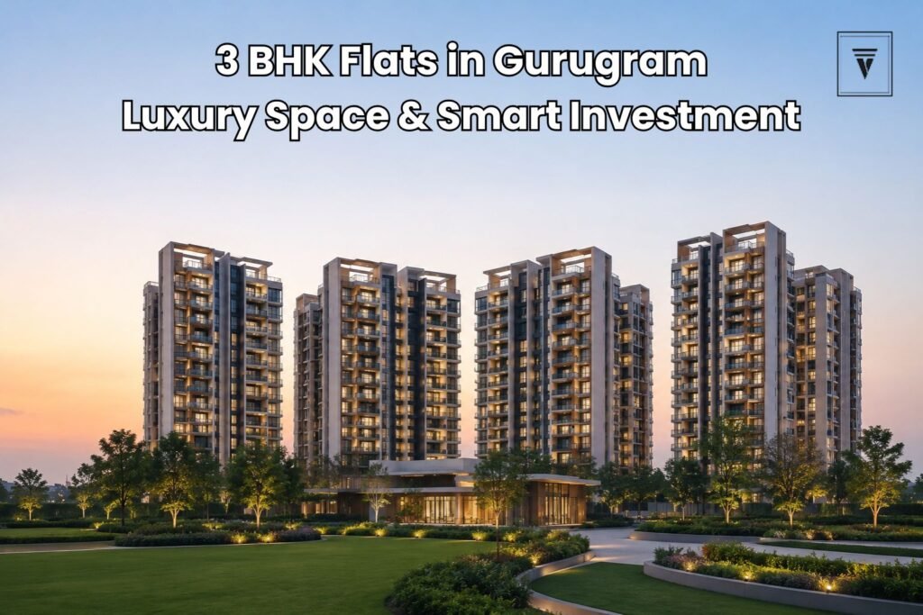 Modern 3 BHK luxury apartment towers in Gurugram with landscaped green spaces