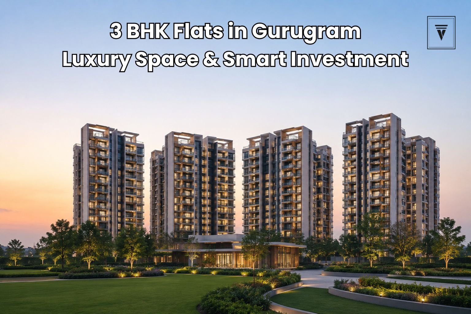 Modern 3 BHK luxury apartment towers in Gurugram with landscaped green spaces