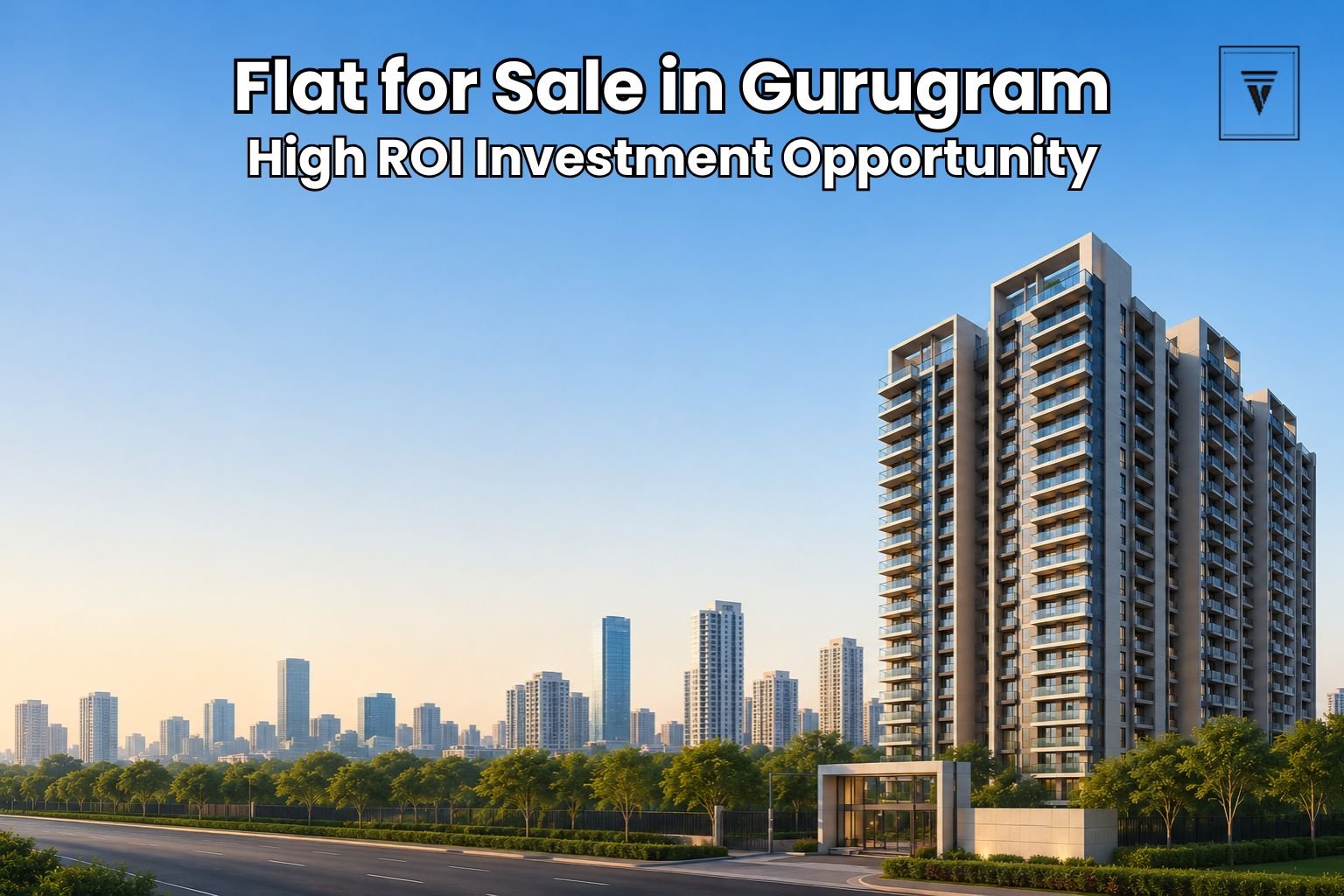 Modern luxury residential apartment building in Gurugram with skyline view and open blue sky representing high ROI real estate investment.