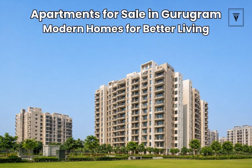 Modern apartments in Gurugram with open green landscape and clear sky