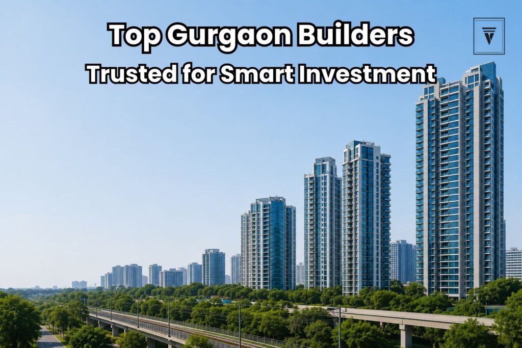 Modern Gurgaon skyline with premium residential and commercial buildings under a clear sky.