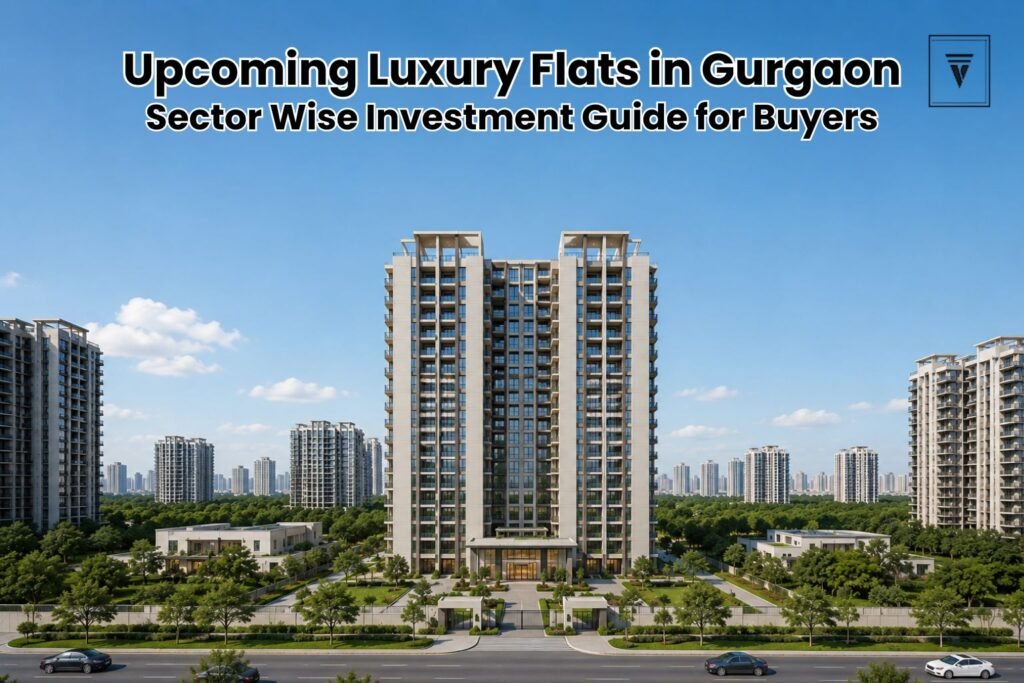Modern luxury apartment towers in Gurgaon with open sky, greenery, and premium residential landscape during daytime