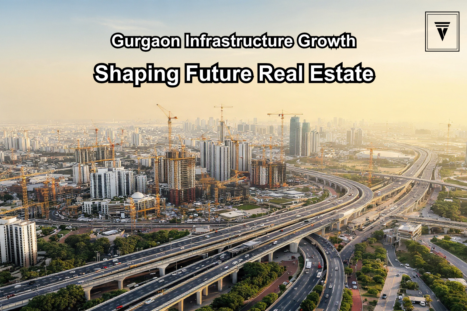 Modern Gurgaon skyline showing highways, metro lines, and luxury residential towers reflecting infrastructure-driven real estate growth