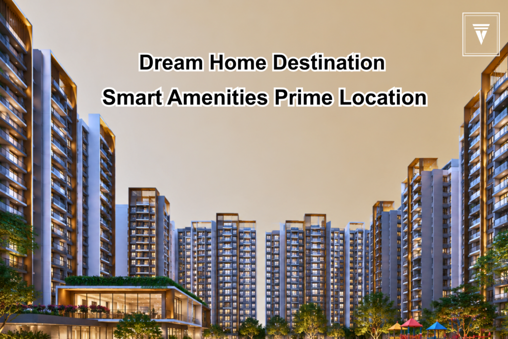 Modern 3 BHK residential apartments in Gurugram featuring smart amenities, landscaped gardens, clubhouse, swimming pool, and spacious open areas.